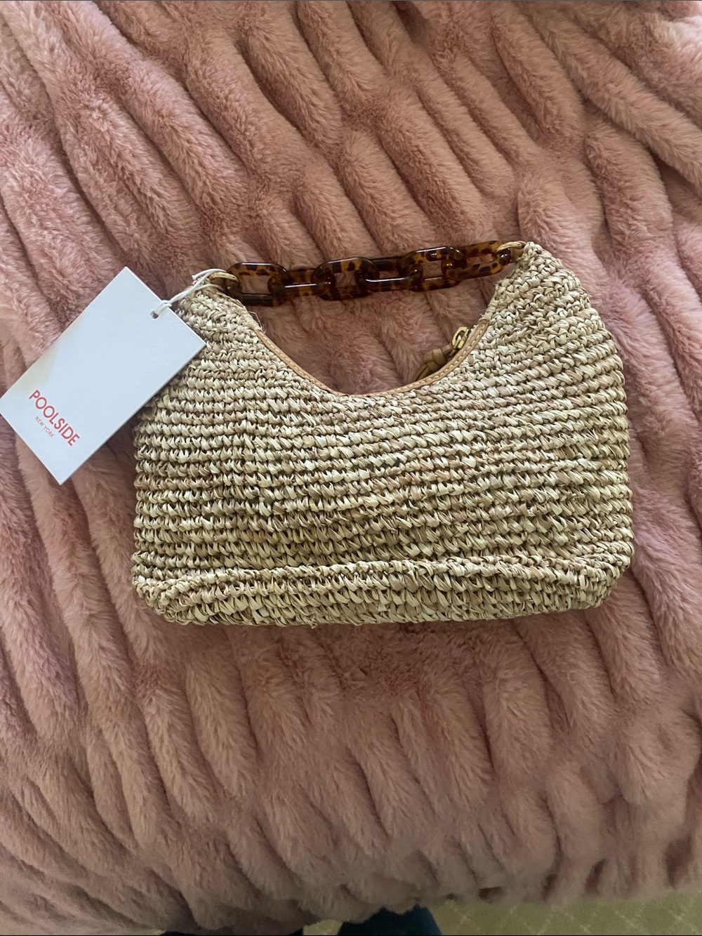 Poolside The Josie Chain Nat Straw Shoulder Bag Tortoiseshell-Link Handle NWT